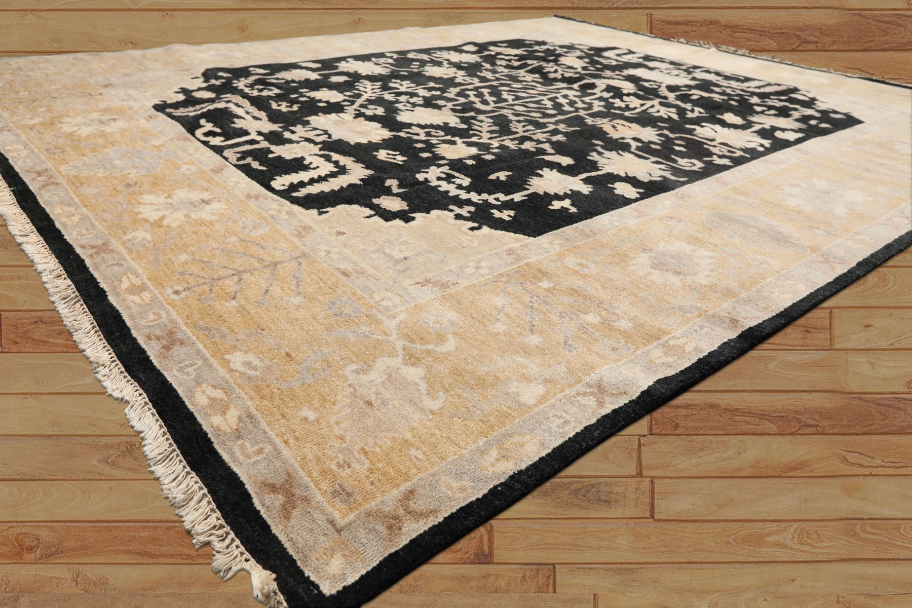 8x10 Black, Caramel, Taupe Color Hand Knotted Oushak Wool Traditional Oriental Rug