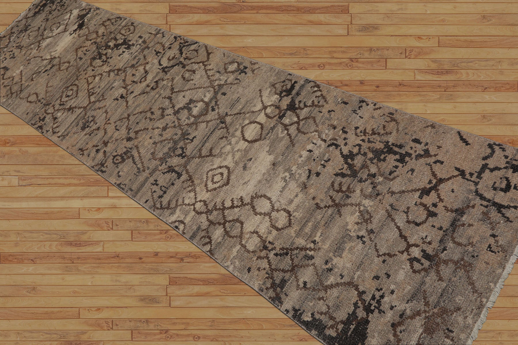 Runner Taupe, Gray, Beige Color Hand Knotted Oushak Wool Modern Oriental Rug