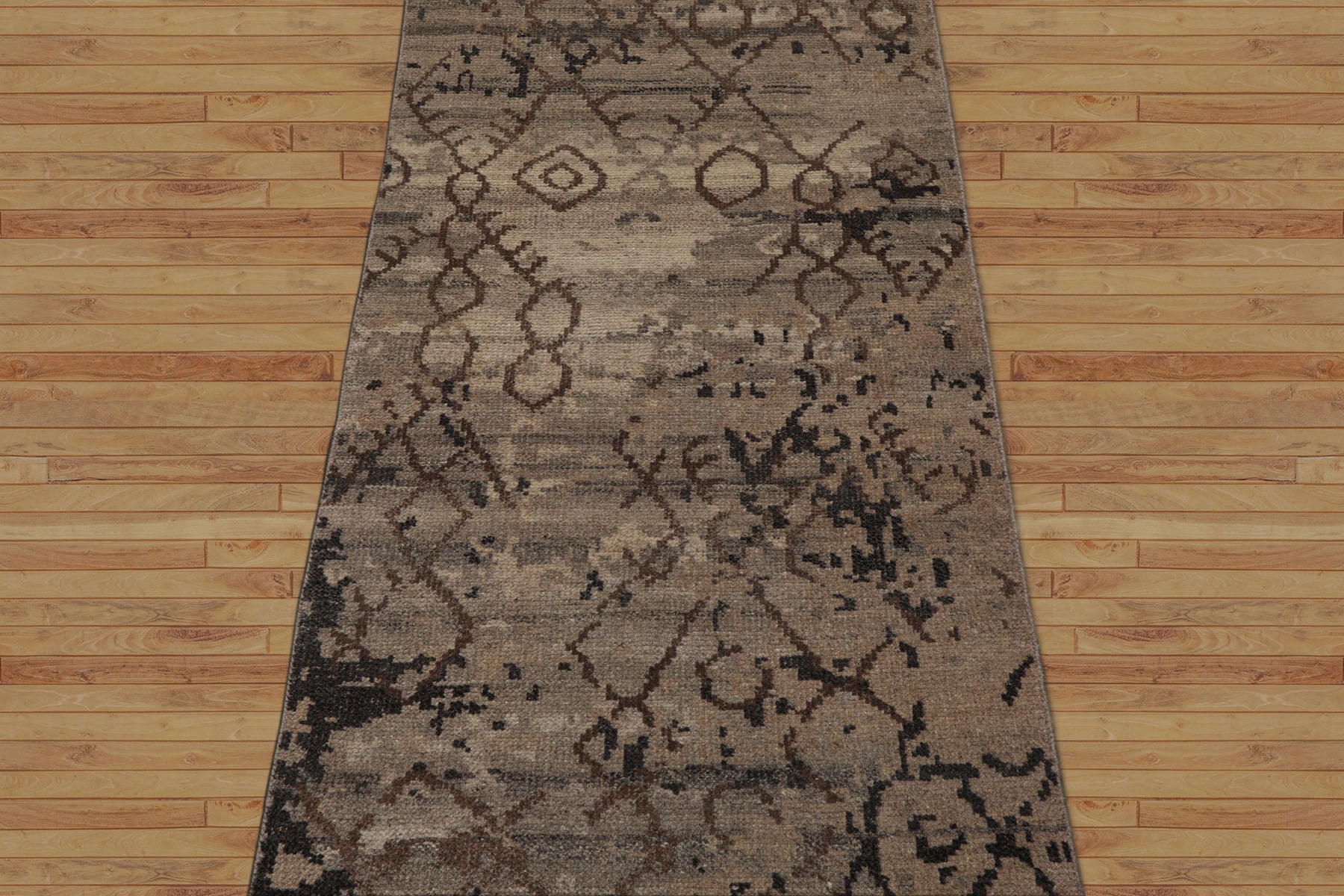 Runner Taupe, Gray, Beige Color Hand Knotted Oushak Wool Modern Oriental Rug