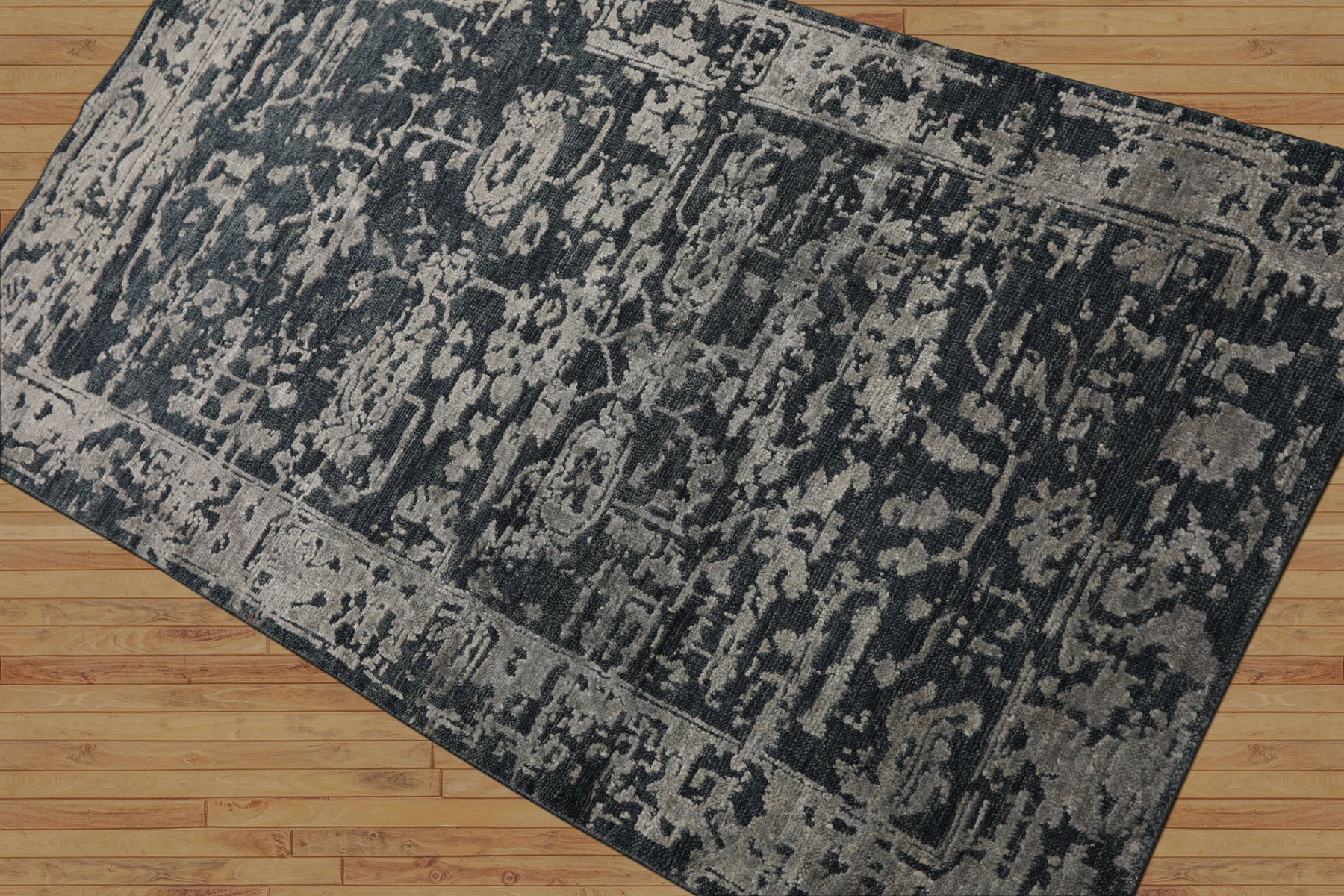 3x5 Blue, Slate, Gray Color Hand Knotted Tibetan Wool and Silk Contemporary Oriental Rug
