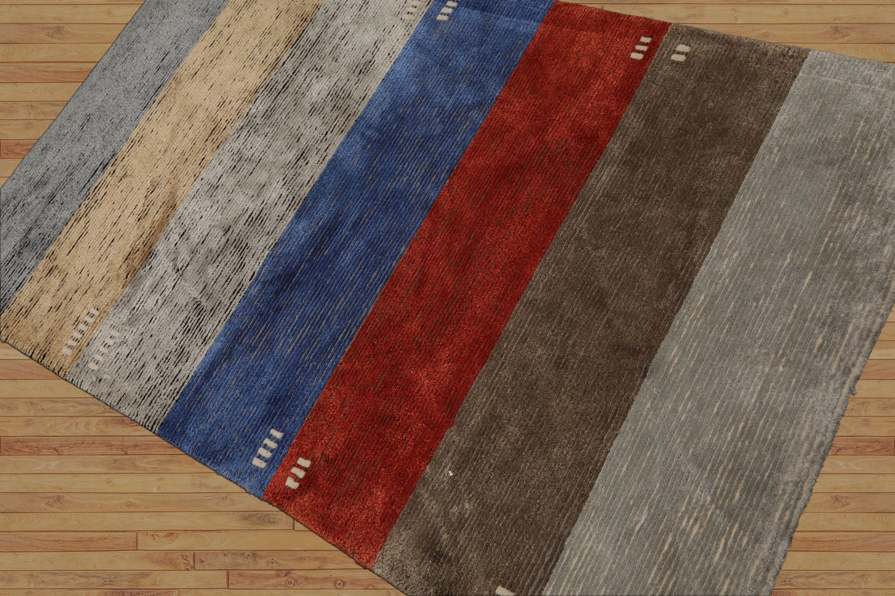 3x5 Gray, Blue, Teracotta Color Hand Knotted Tibetan Wool and Silk Modern Oriental Rug