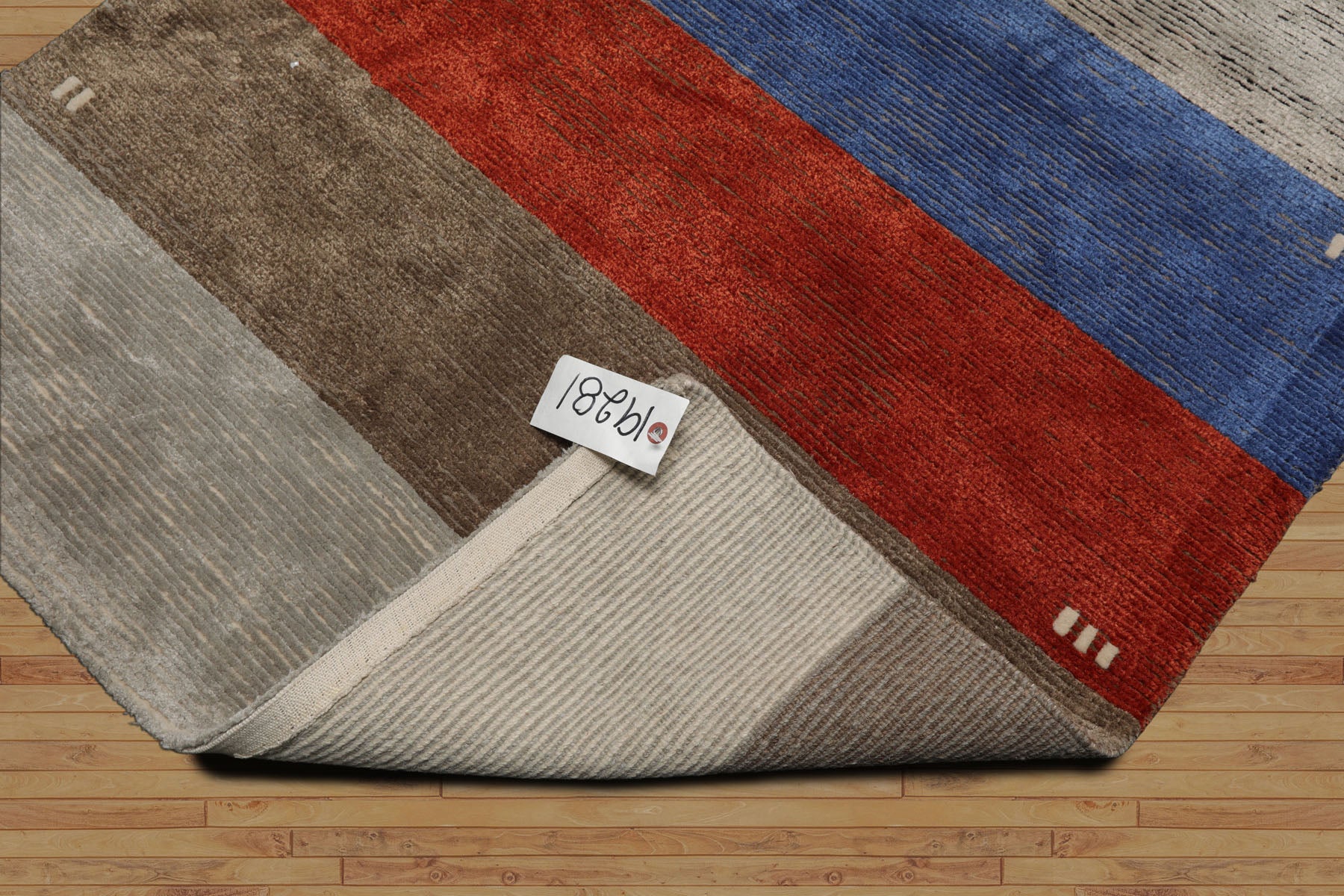 3x5 Gray, Blue, Teracotta Color Hand Knotted Tibetan Wool and Silk Modern Oriental Rug