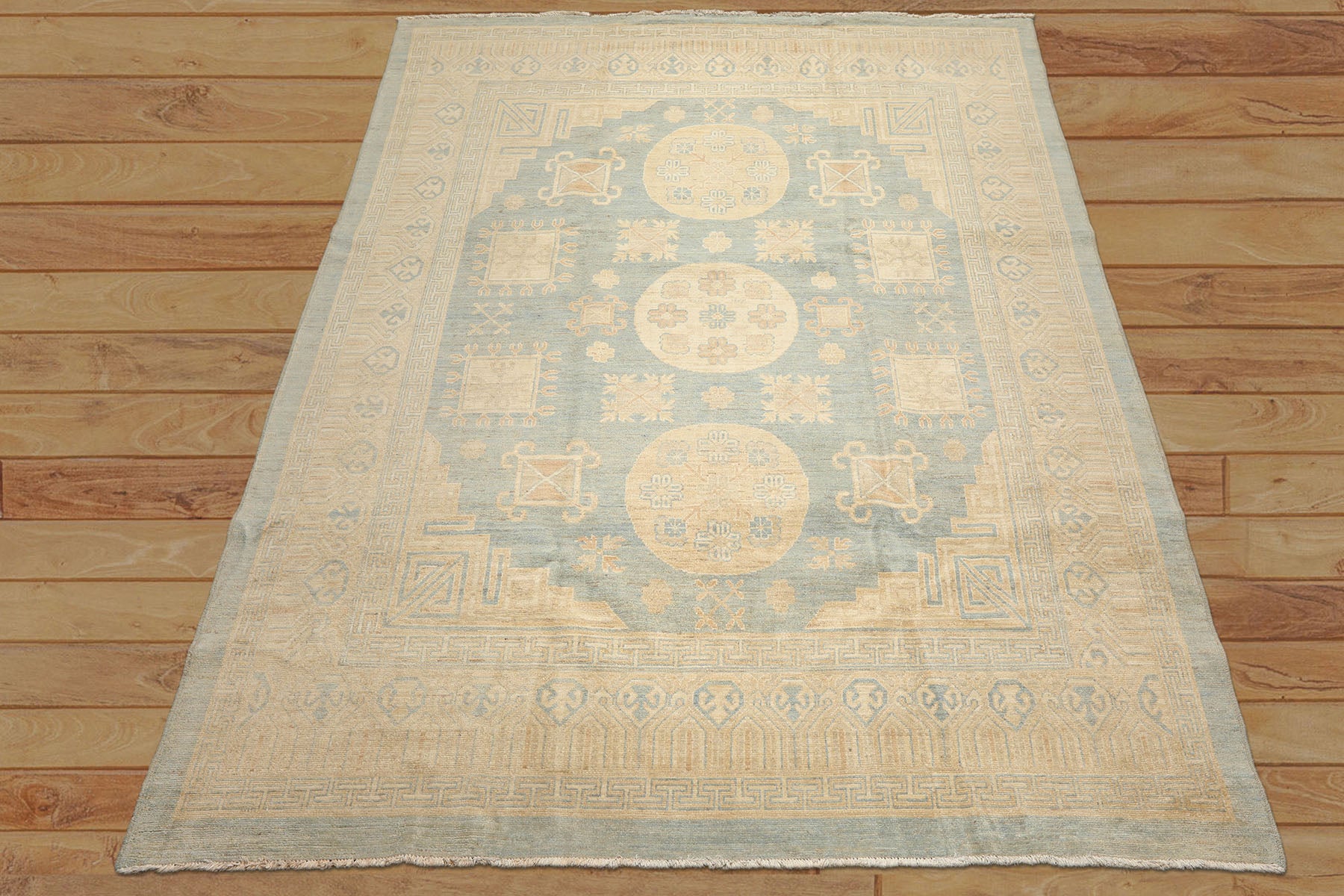 8x10 Seafoam, Beige, Ivory Color Hand Knotted Khotan Wool Transitional Oriental Rug
