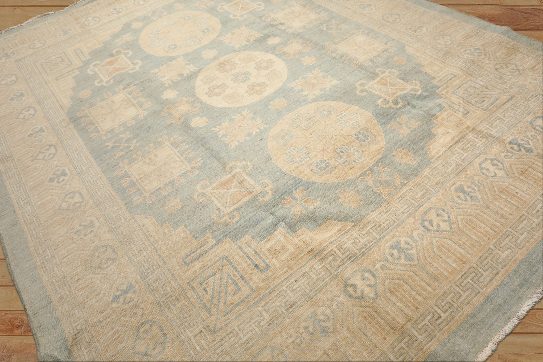 8x10 Seafoam, Beige, Ivory Color Hand Knotted Khotan Wool Transitional Oriental Rug