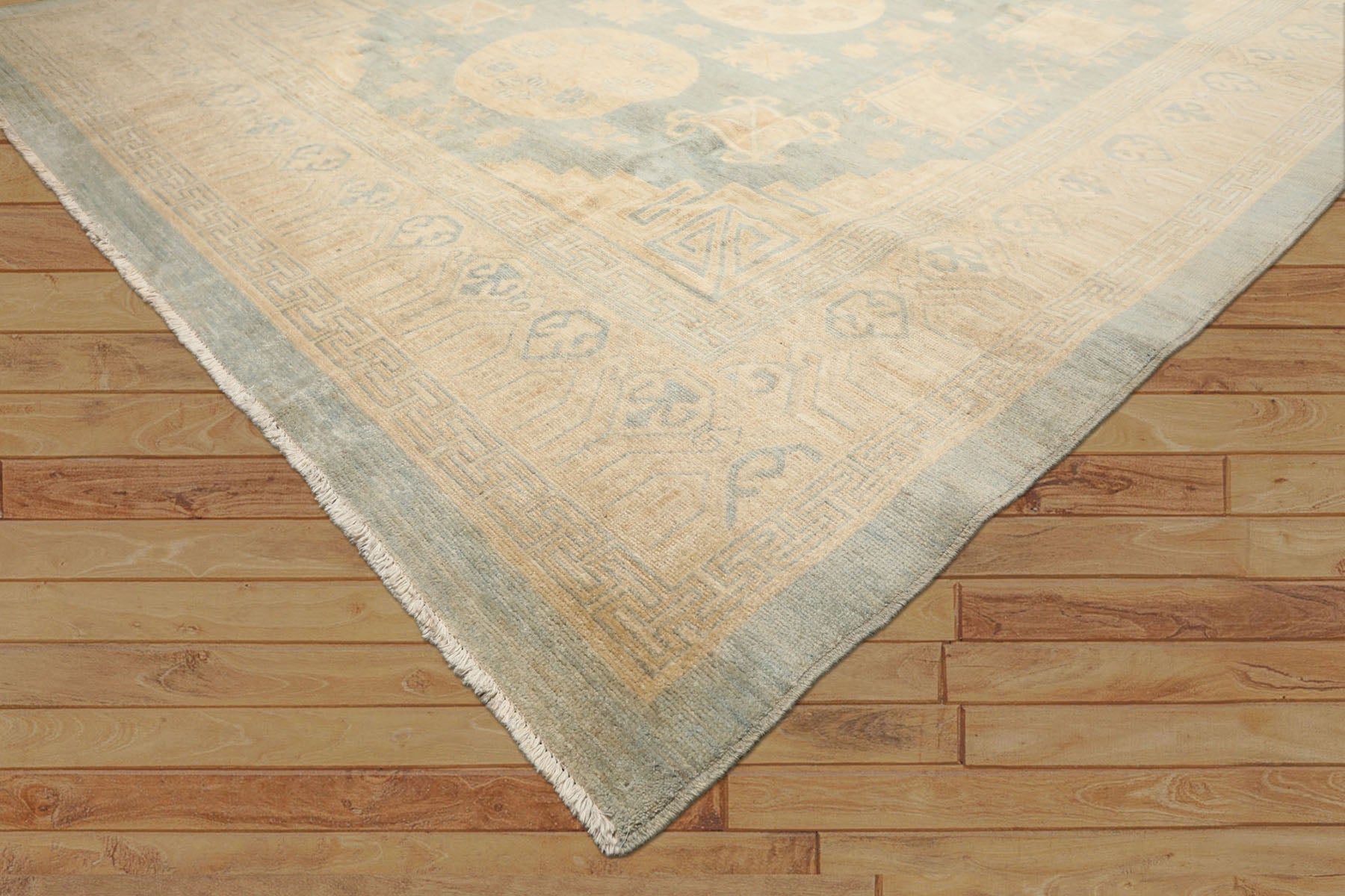 8x10 Seafoam, Beige, Ivory Color Hand Knotted Khotan Wool Transitional Oriental Rug
