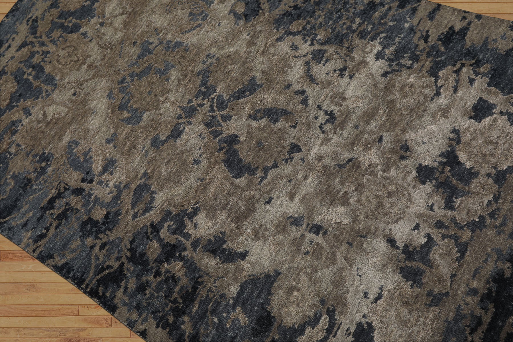 3x5 Gray, Blue, Beige Color Hand Knotted Tibetan Wool and Silk Modern Oriental Rug