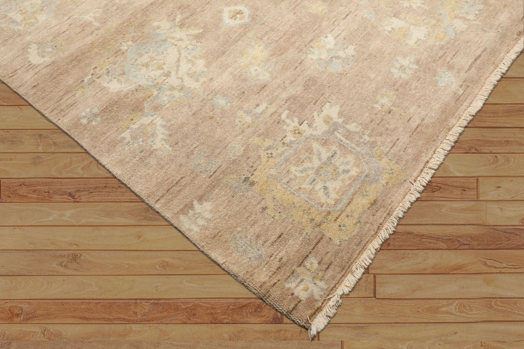 8x10 Faded Blush, Aqua, Gold Color Hand Knotted Oushak Wool Transitional Oriental Rug