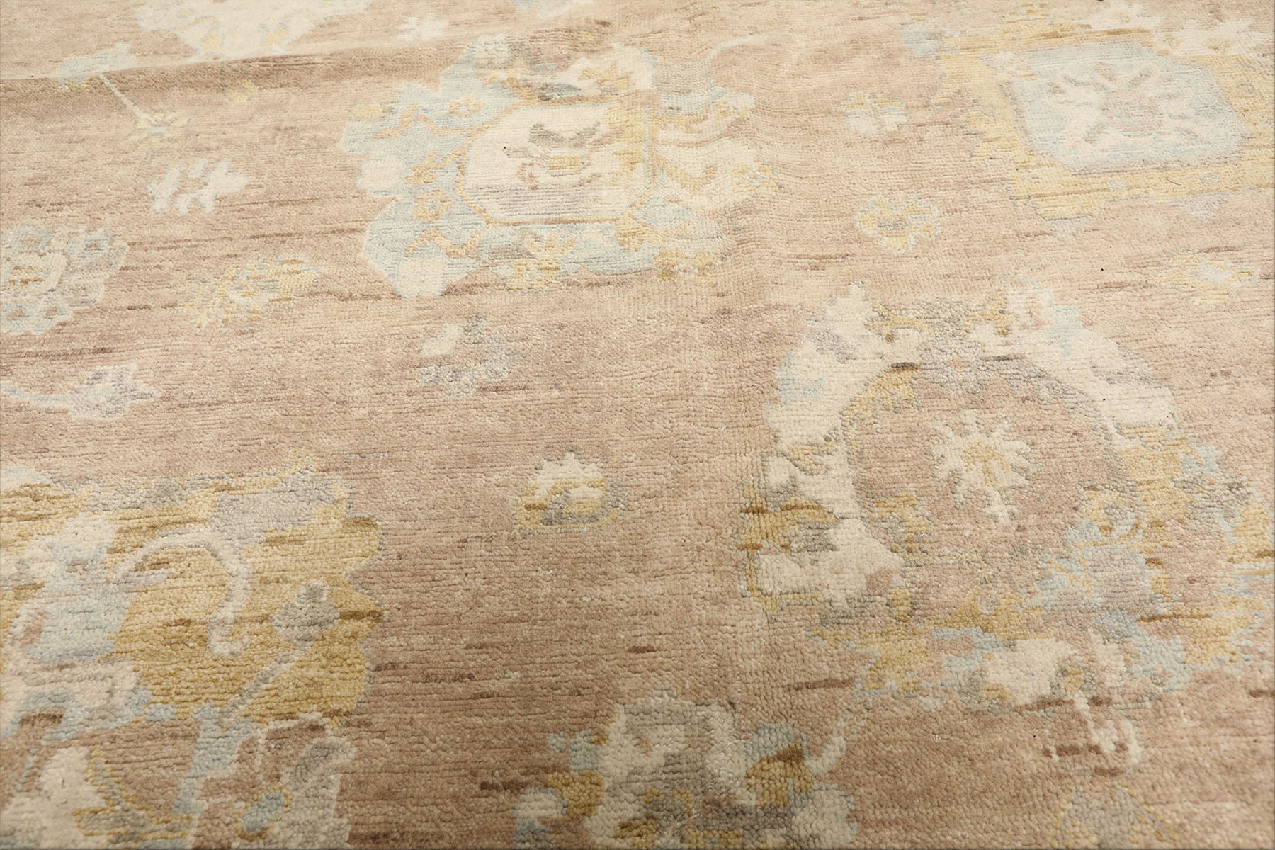 8x10 Faded Blush, Aqua, Gold Color Hand Knotted Oushak Wool Transitional Oriental Rug