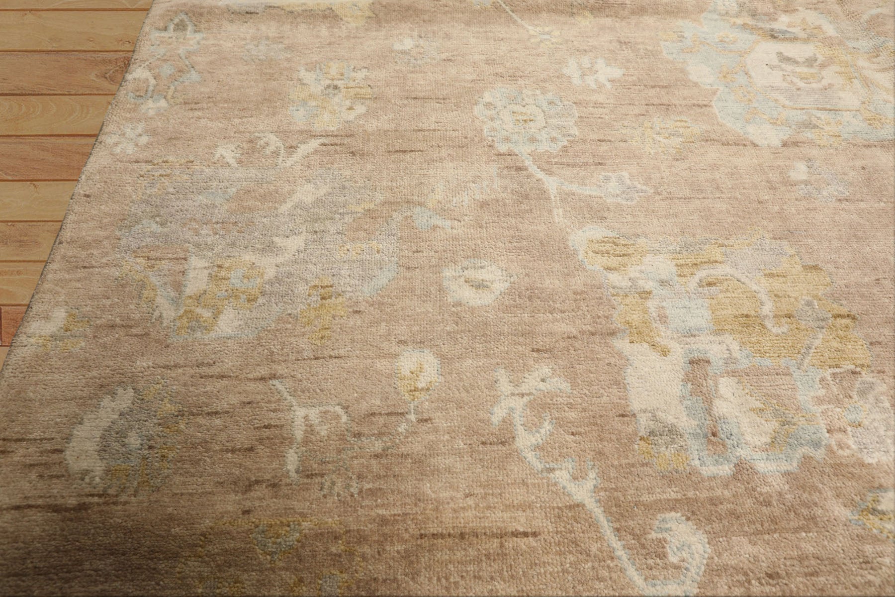 8x10 Faded Blush, Aqua, Gold Color Hand Knotted Oushak Wool Transitional Oriental Rug