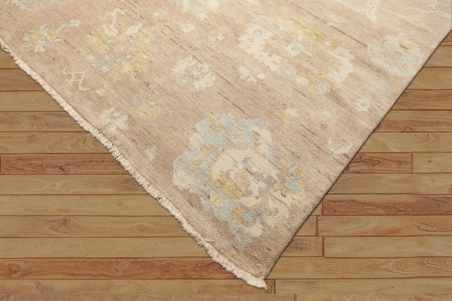 8x10 Faded Blush, Aqua, Gold Color Hand Knotted Oushak Wool Transitional Oriental Rug