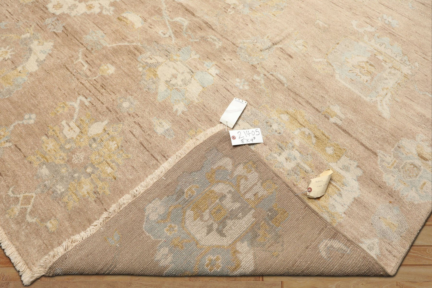 8x10 Faded Blush, Aqua, Gold Color Hand Knotted Oushak Wool Transitional Oriental Rug