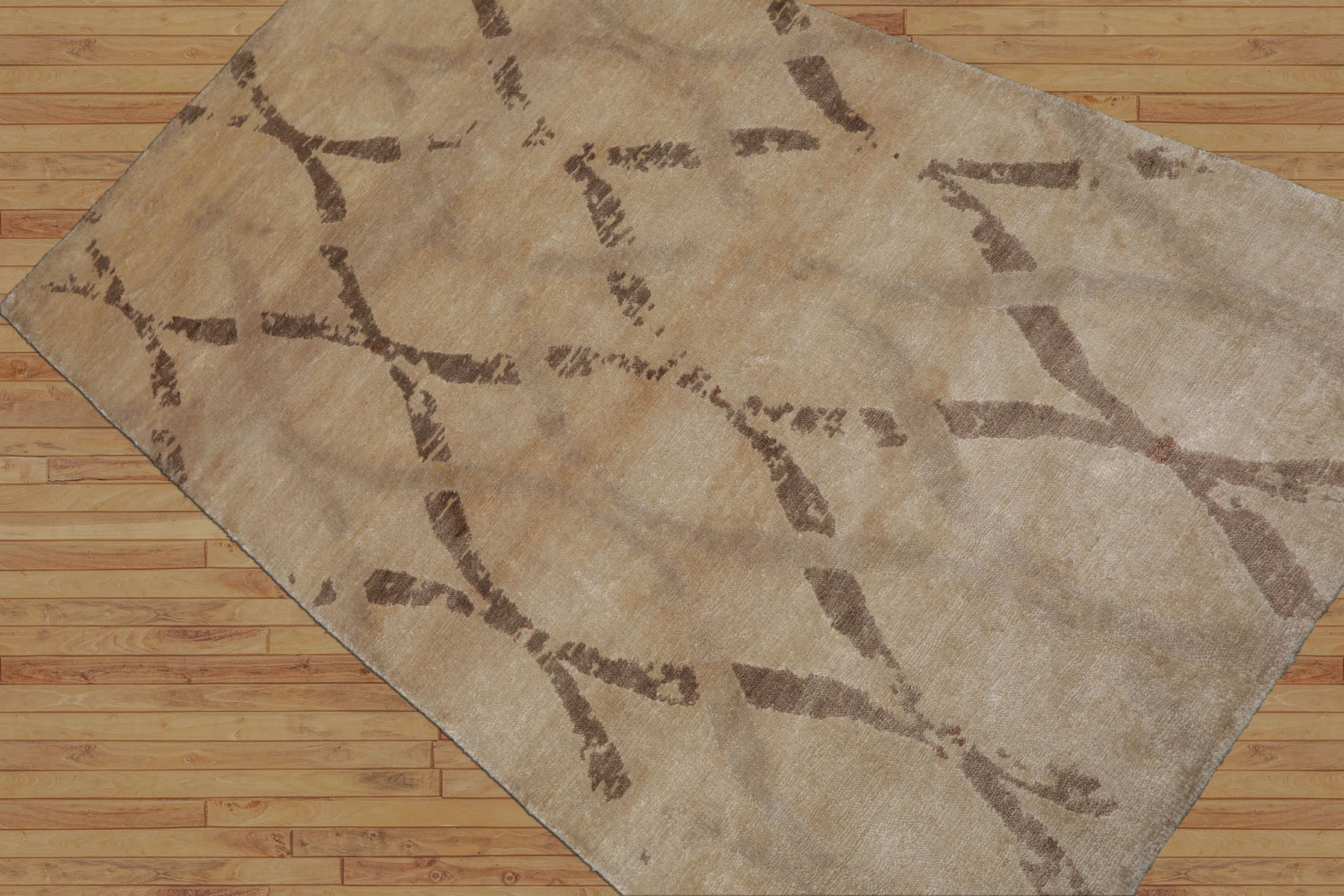 3x5 Tan, Brown, Beige Color Hand Knotted Tibetan Bamboo Silk Modern Oriental Rug