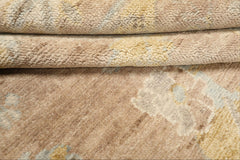 8x10 Faded Blush, Aqua, Gold Color Hand Knotted Oushak Wool Transitional Oriental Rug