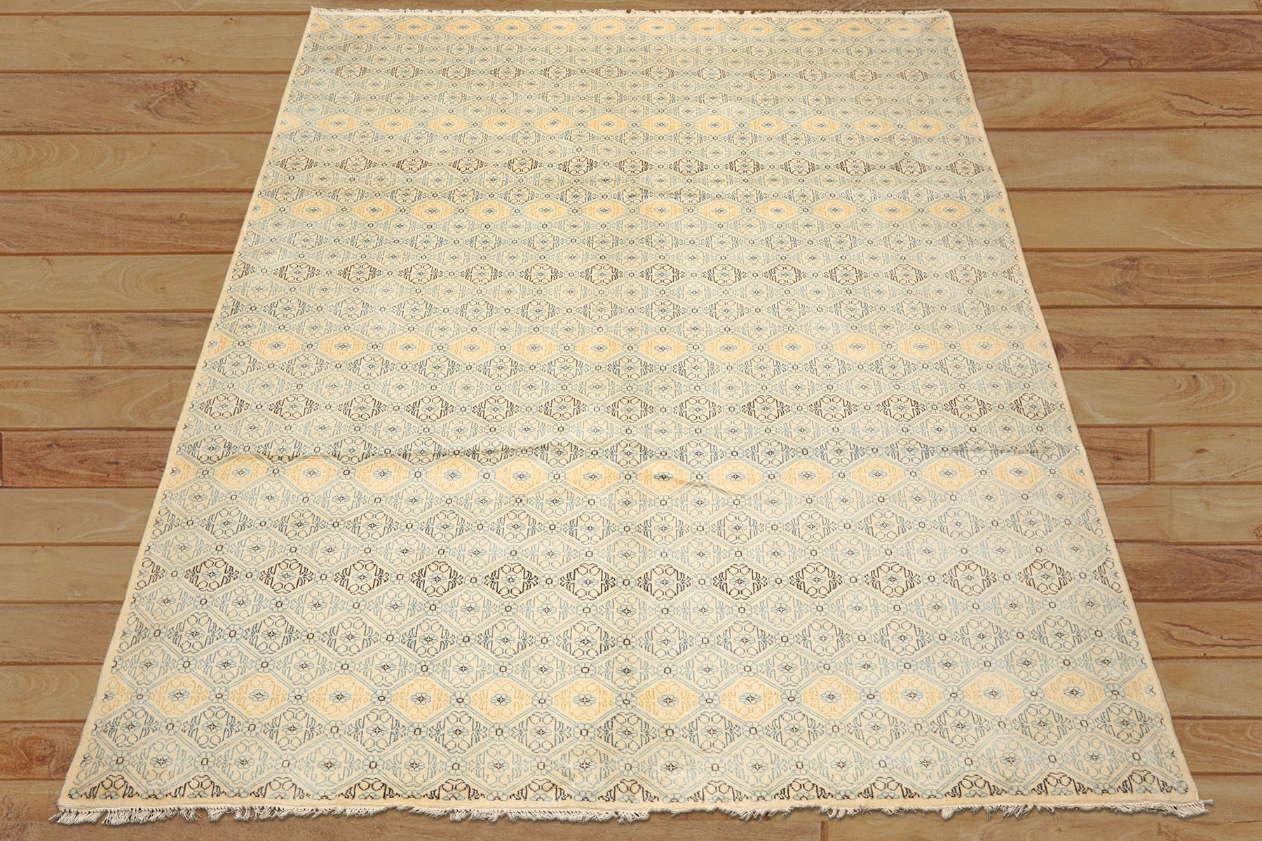 8x10 Ivory, Aqua, Gold Color Hand Knotted Tibetan New Zealand Wool Transitional Oriental Rug