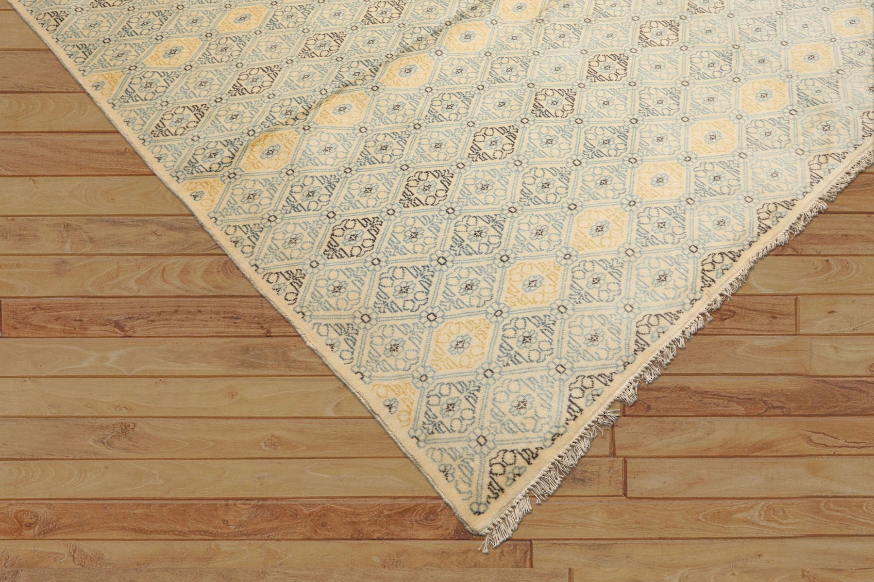8x10 Ivory, Aqua, Gold Color Hand Knotted Tibetan New Zealand Wool Transitional Oriental Rug