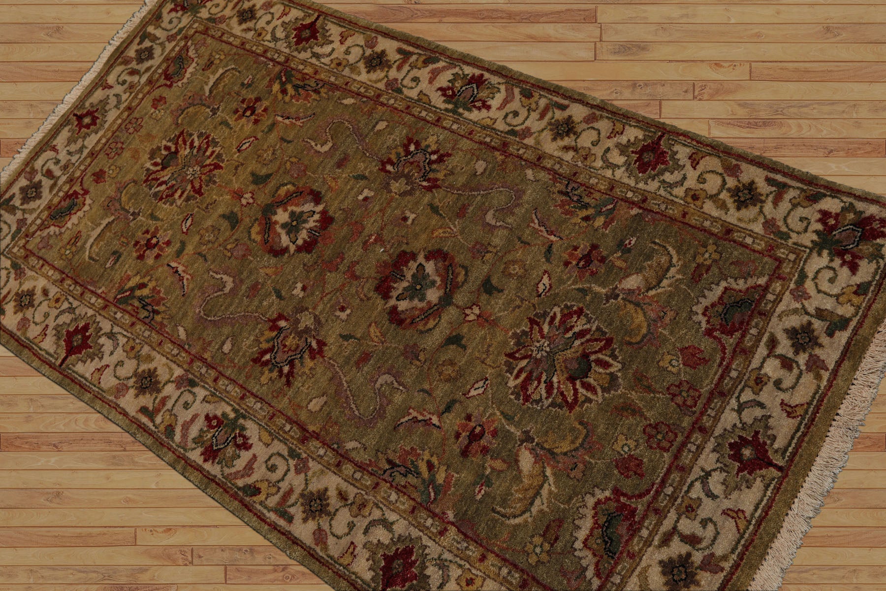 3x5 Gold, Beige, Rust Color Hand Knotted Agra Wool Traditional Oriental Rug