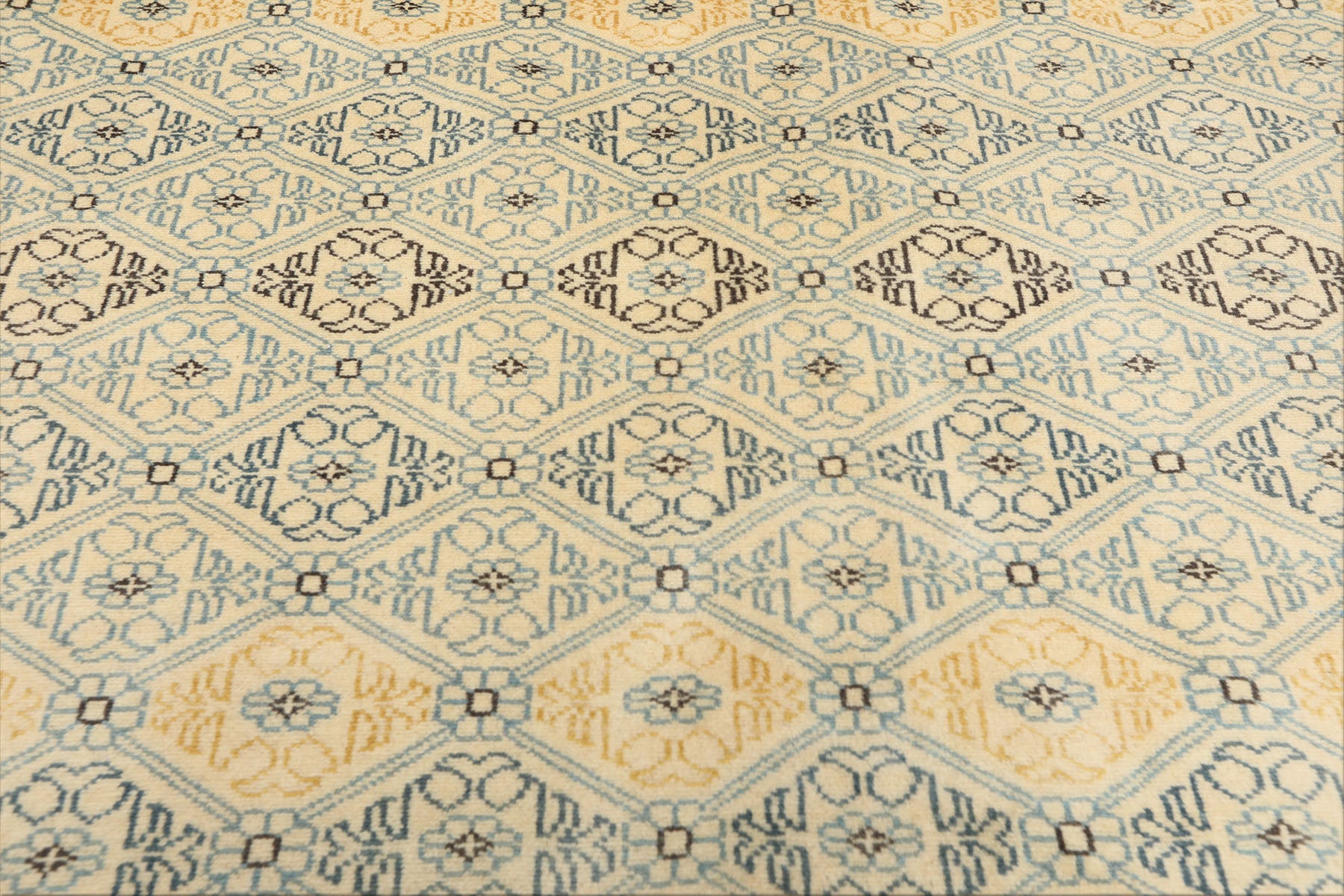 8x10 Ivory, Aqua, Gold Color Hand Knotted Tibetan New Zealand Wool Transitional Oriental Rug