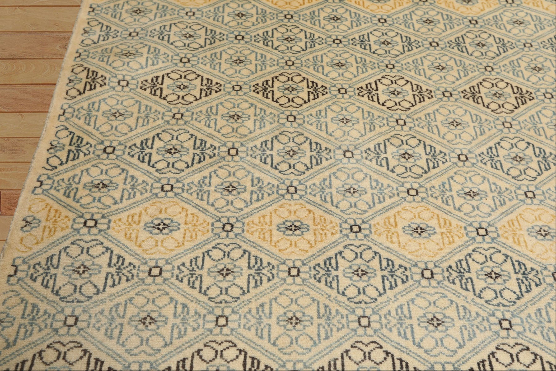 8x10 Ivory, Aqua, Gold Color Hand Knotted Tibetan New Zealand Wool Transitional Oriental Rug