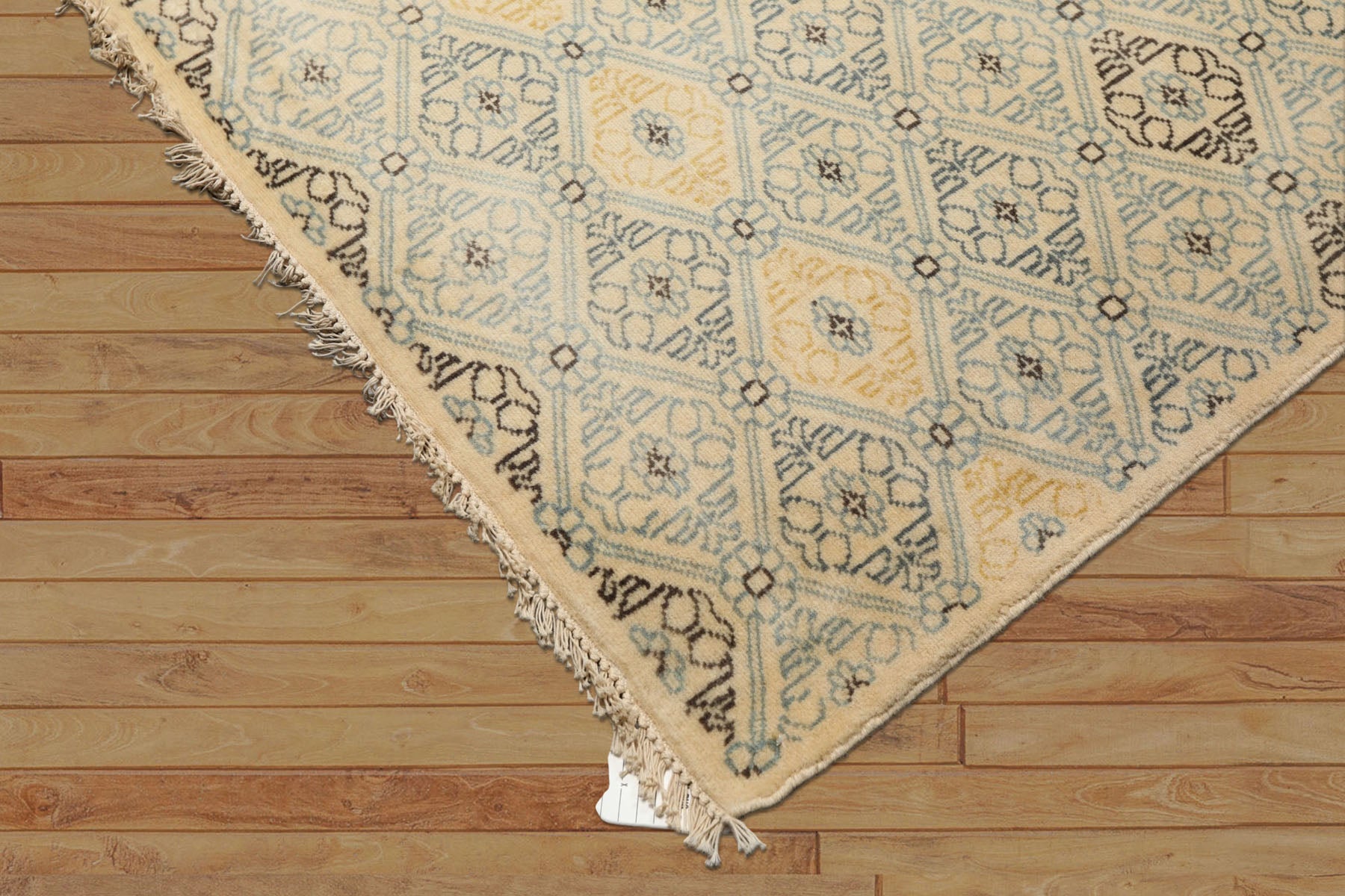 8x10 Ivory, Aqua, Gold Color Hand Knotted Tibetan New Zealand Wool Transitional Oriental Rug