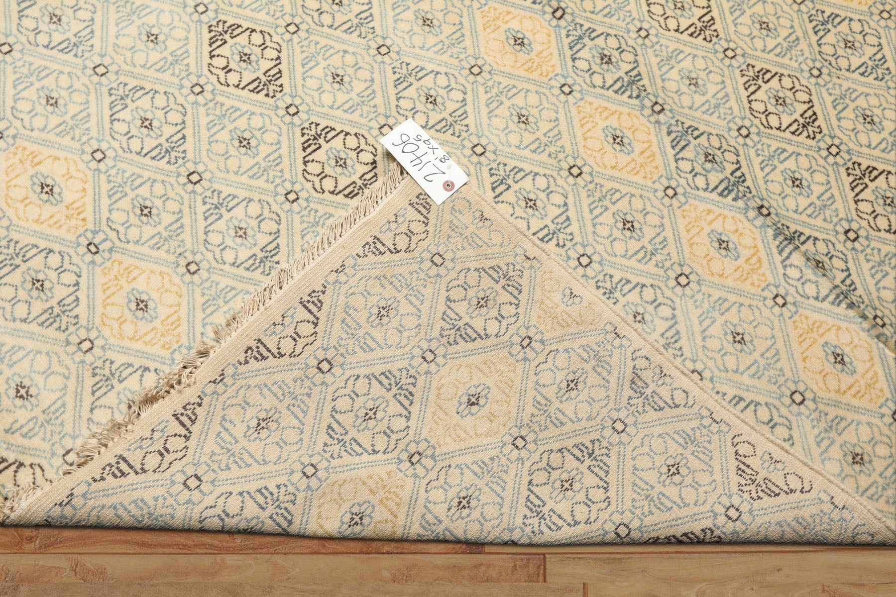 8x10 Ivory, Aqua, Gold Color Hand Knotted Tibetan New Zealand Wool Transitional Oriental Rug