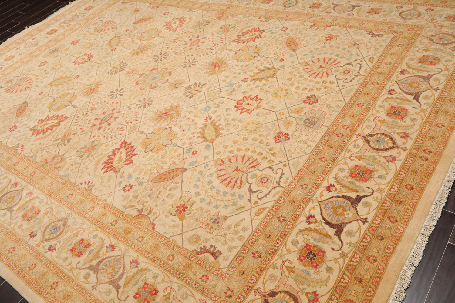 9x12 Beige, Gold, Tan Color Hand Knotted All-Over 100% Wool Traditional-Persian/Oriental Oriental Rug