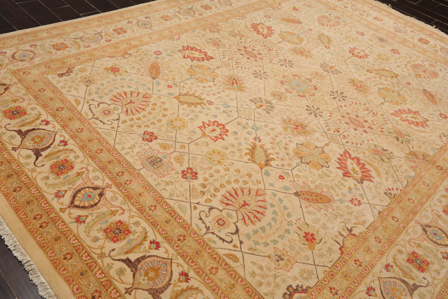 9x12 Beige, Gold, Tan Color Hand Knotted All-Over 100% Wool Traditional-Persian/Oriental Oriental Rug
