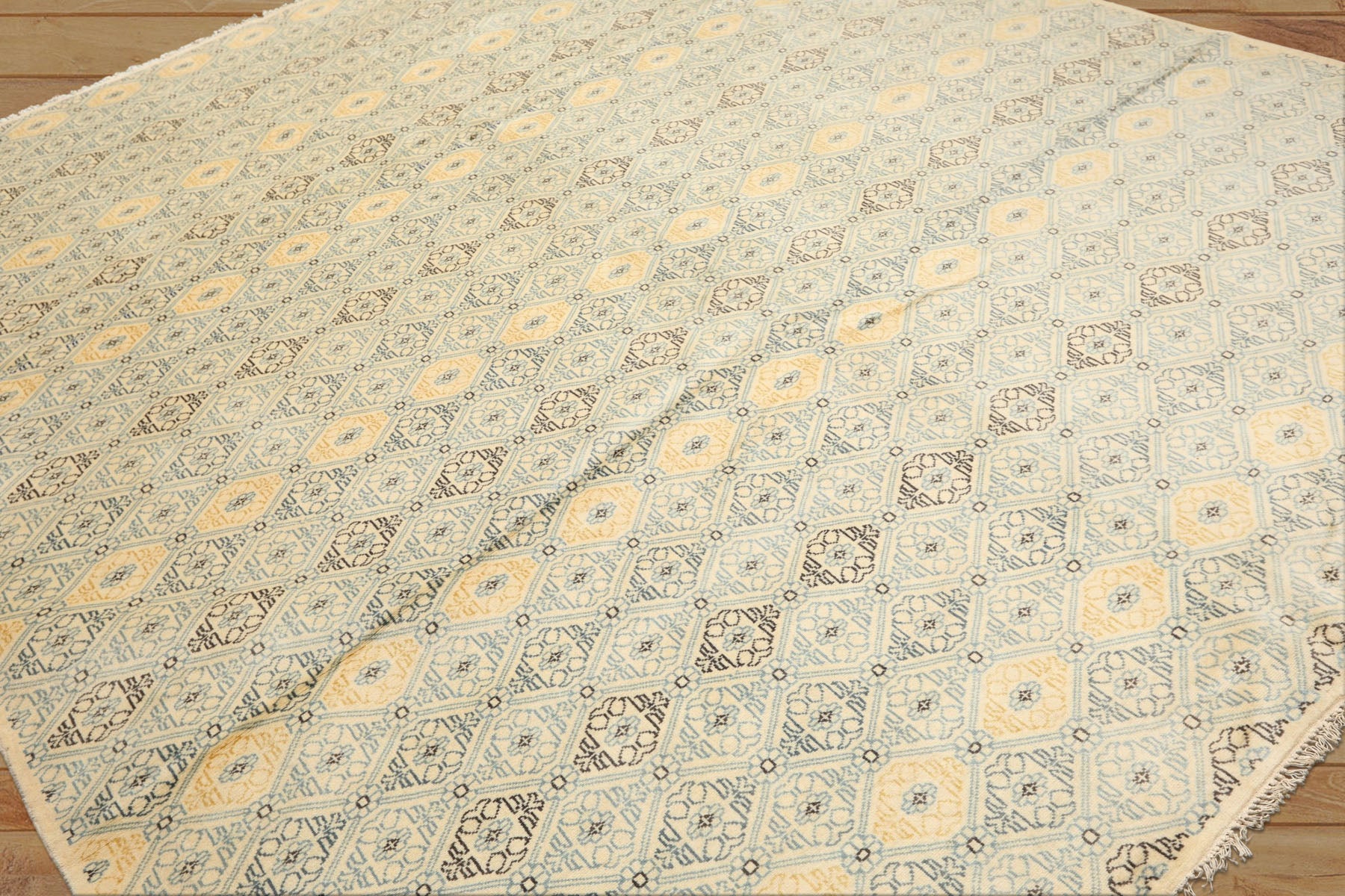 8x10 Ivory, Aqua, Gold Color Hand Knotted Tibetan New Zealand Wool Transitional Oriental Rug