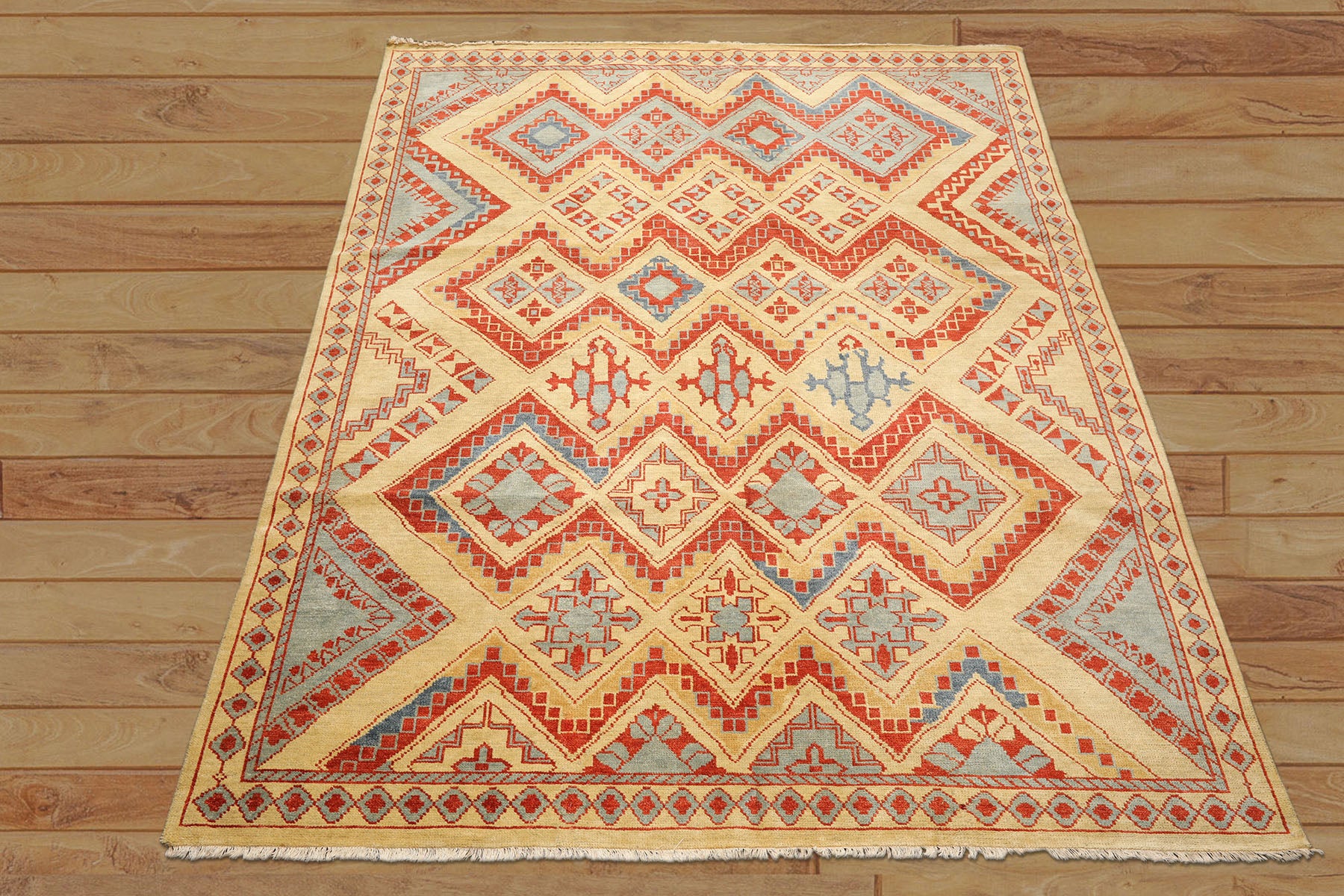 8x10 Gold, Burnt Orange, Aqua Color Hand Knotted Oushak Wool Southwestern Oriental Rug