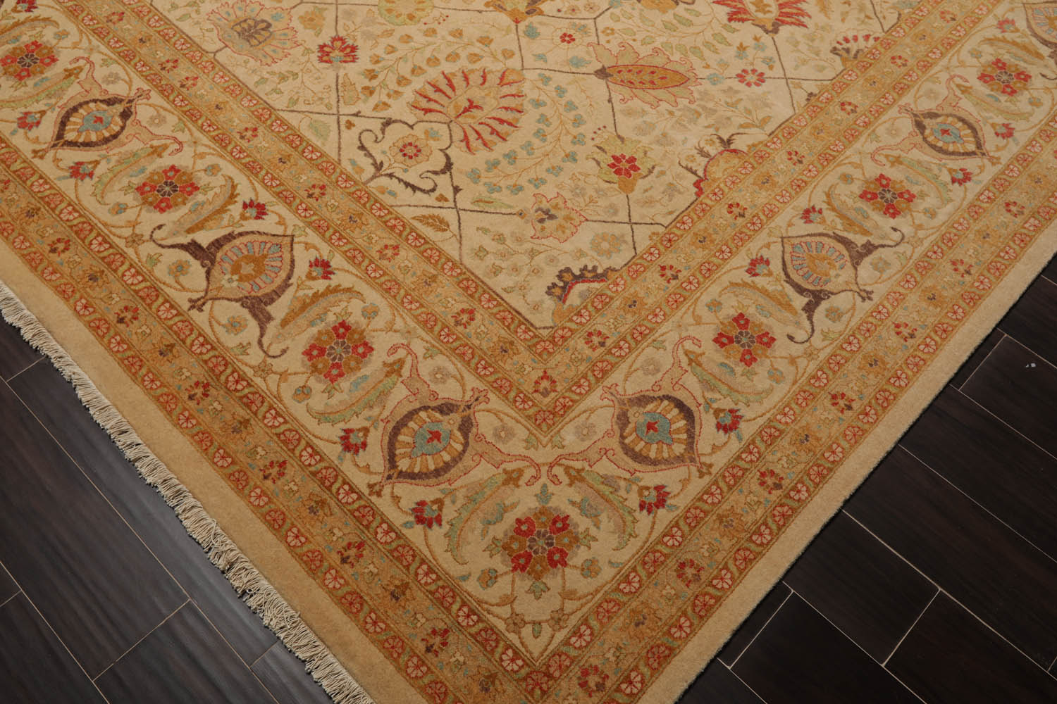 9x12 Beige, Gold, Tan Color Hand Knotted All-Over 100% Wool Traditional-Persian/Oriental Oriental Rug