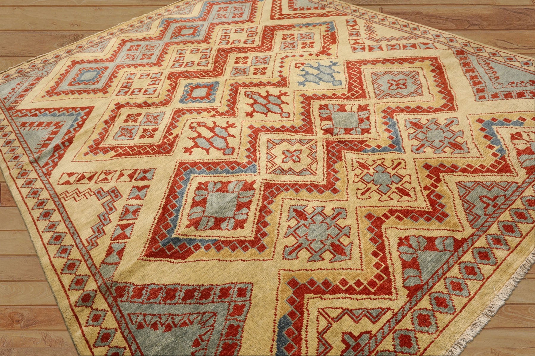 8x10 Gold, Burnt Orange, Aqua Color Hand Knotted Oushak Wool Southwestern Oriental Rug