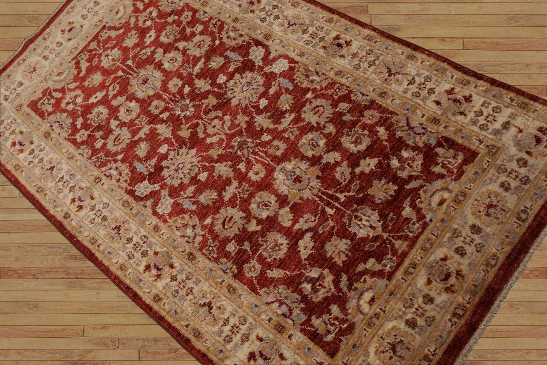 3x5 Rust, Ivory, Beige Color Hand Knotted Peshawar Wool Traditional Oriental Rug