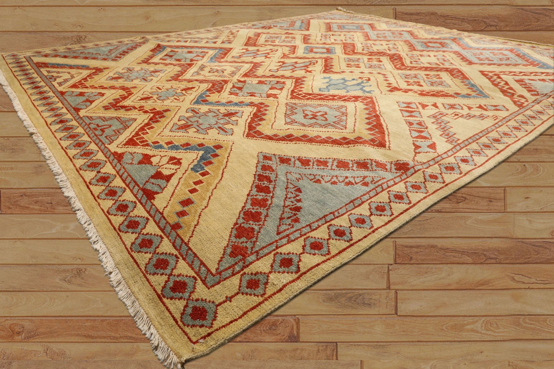 8x10 Gold, Burnt Orange, Aqua Color Hand Knotted Oushak Wool Southwestern Oriental Rug