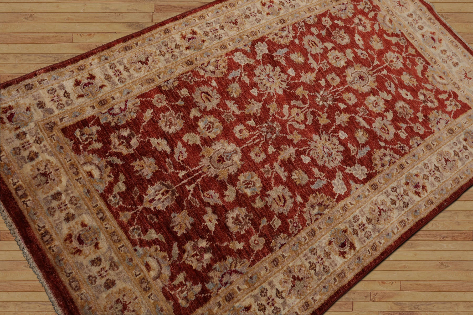 3x5 Rust, Ivory, Beige Color Hand Knotted Peshawar Wool Traditional Oriental Rug