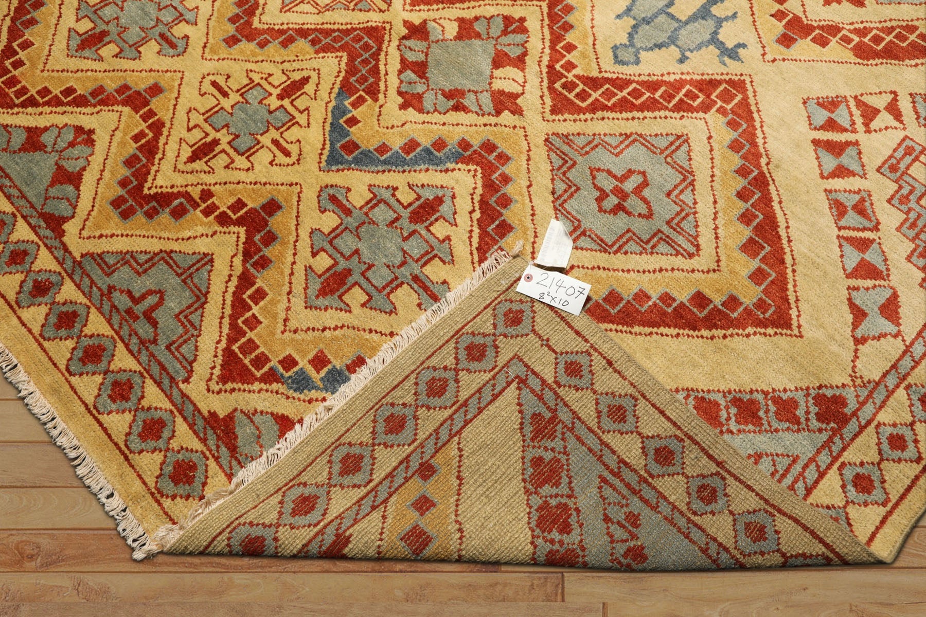 8x10 Gold, Burnt Orange, Aqua Color Hand Knotted Oushak Wool Southwestern Oriental Rug