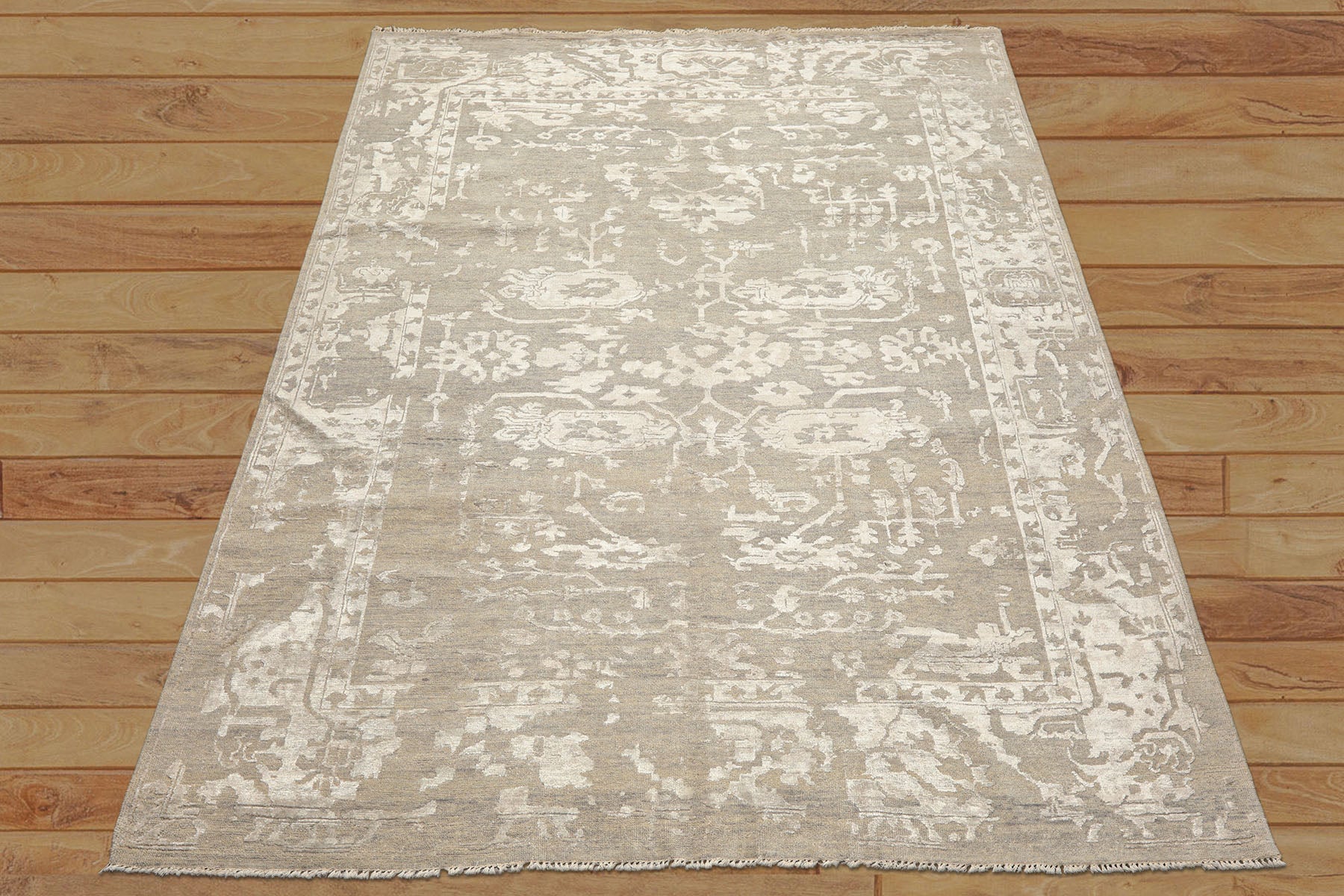 8x10 Tone on Tone Gray, , Color Hand Knotted Oushak Wool & Bamboo Silk Traditional Oriental Rug