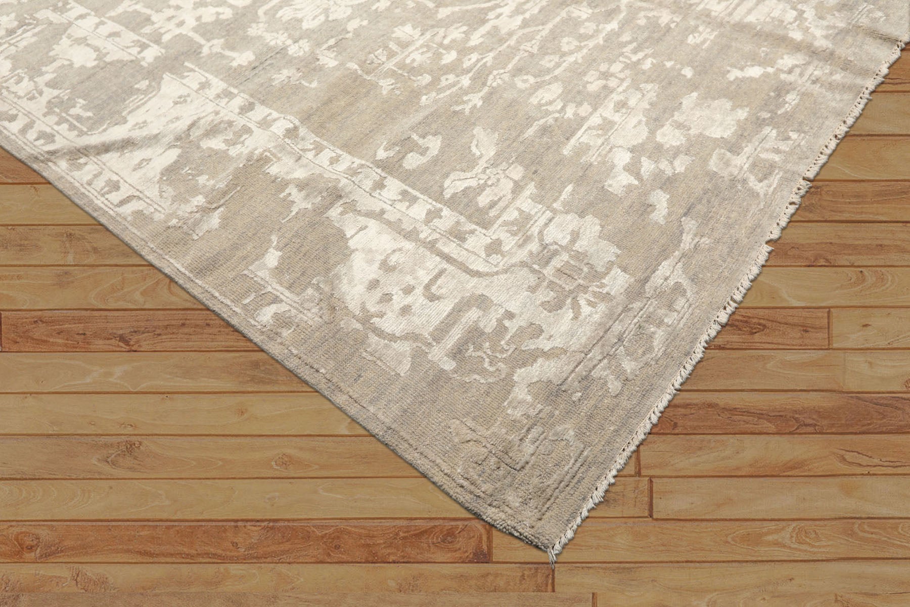 8x10 Tone on Tone Gray, , Color Hand Knotted Oushak Wool & Bamboo Silk Traditional Oriental Rug