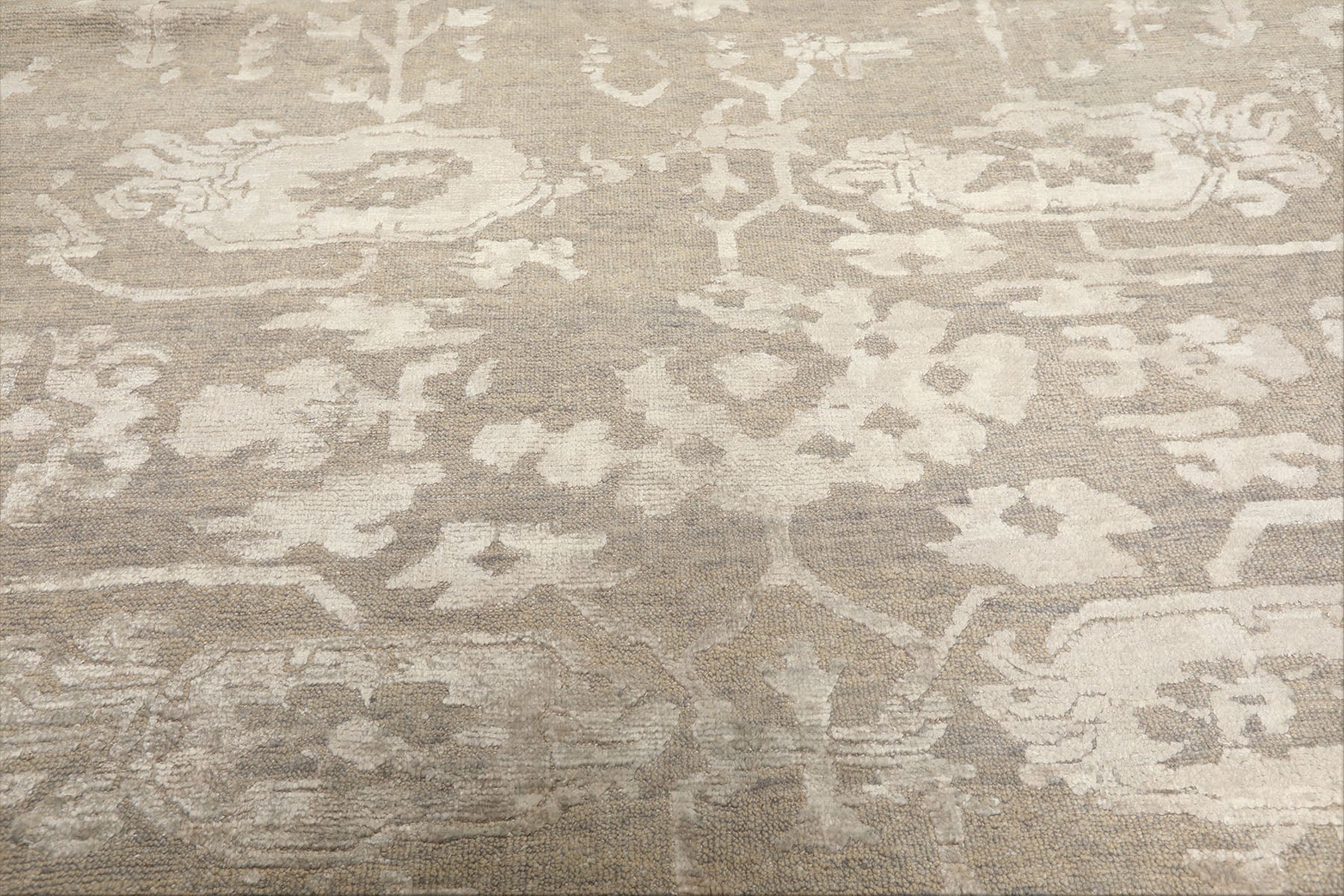 8x10 Tone on Tone Gray, , Color Hand Knotted Oushak Wool & Bamboo Silk Traditional Oriental Rug