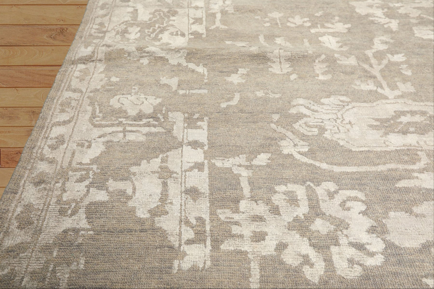 8x10 Tone on Tone Gray, , Color Hand Knotted Oushak Wool & Bamboo Silk Traditional Oriental Rug