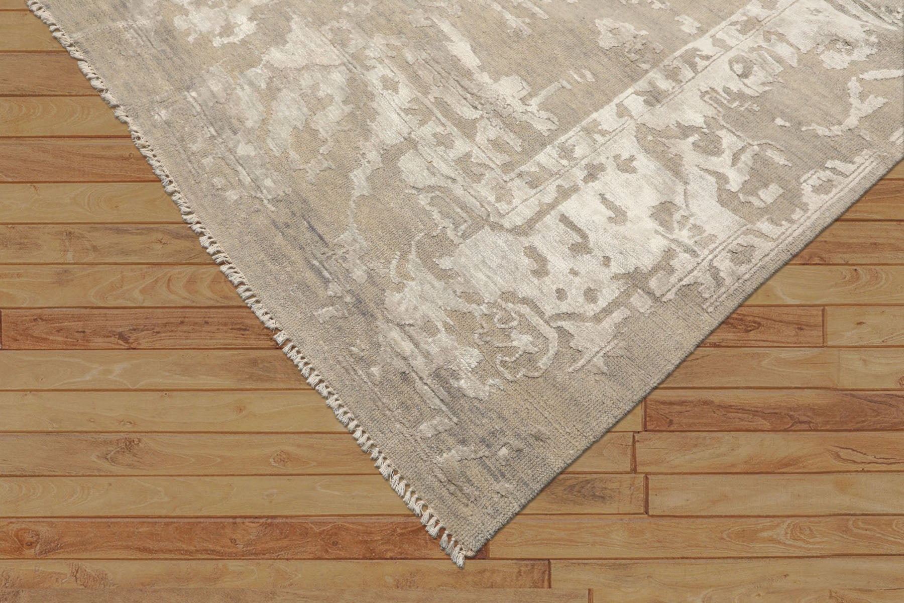 8x10 Tone on Tone Gray, , Color Hand Knotted Oushak Wool & Bamboo Silk Traditional Oriental Rug