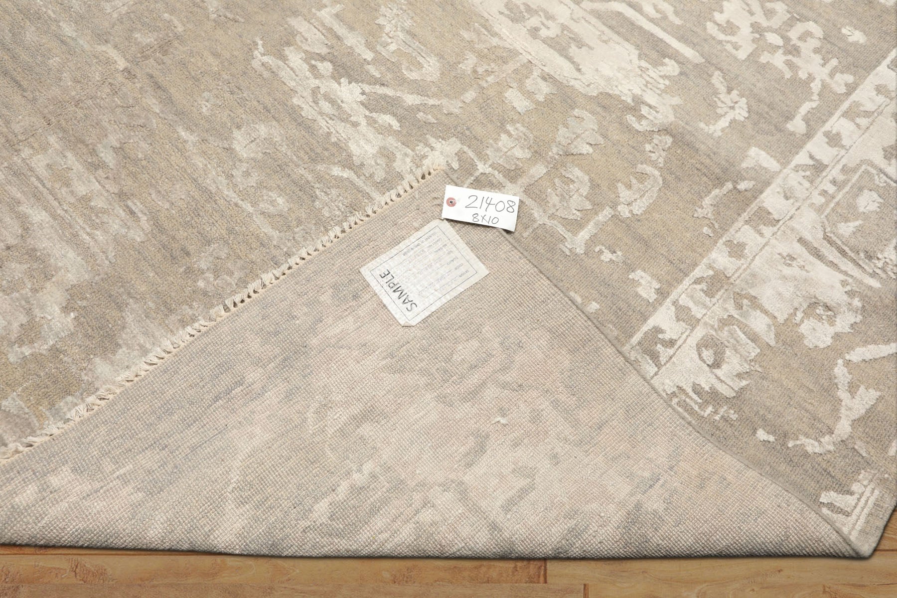 8x10 Tone on Tone Gray, , Color Hand Knotted Oushak Wool & Bamboo Silk Traditional Oriental Rug