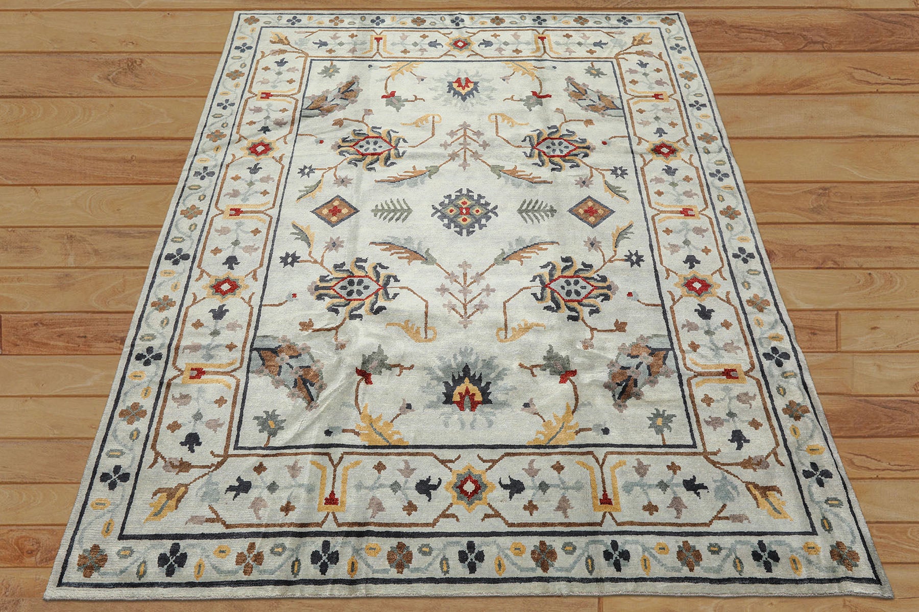8x10 Blue, Light Gold, Blush Color Hand Knotted Tibetan New Zealand Wool Traditional Oriental Rug