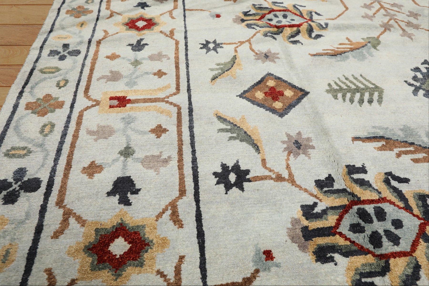 8x10 Blue, Light Gold, Blush Color Hand Knotted Tibetan New Zealand Wool Traditional Oriental Rug