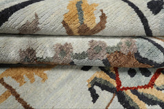 8x10 Blue, Light Gold, Blush Color Hand Knotted Tibetan New Zealand Wool Traditional Oriental Rug