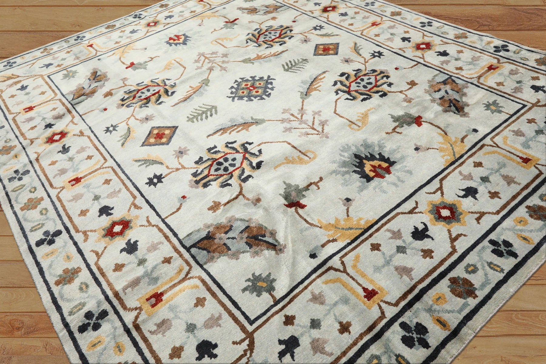 8x10 Blue, Light Gold, Blush Color Hand Knotted Tibetan New Zealand Wool Traditional Oriental Rug