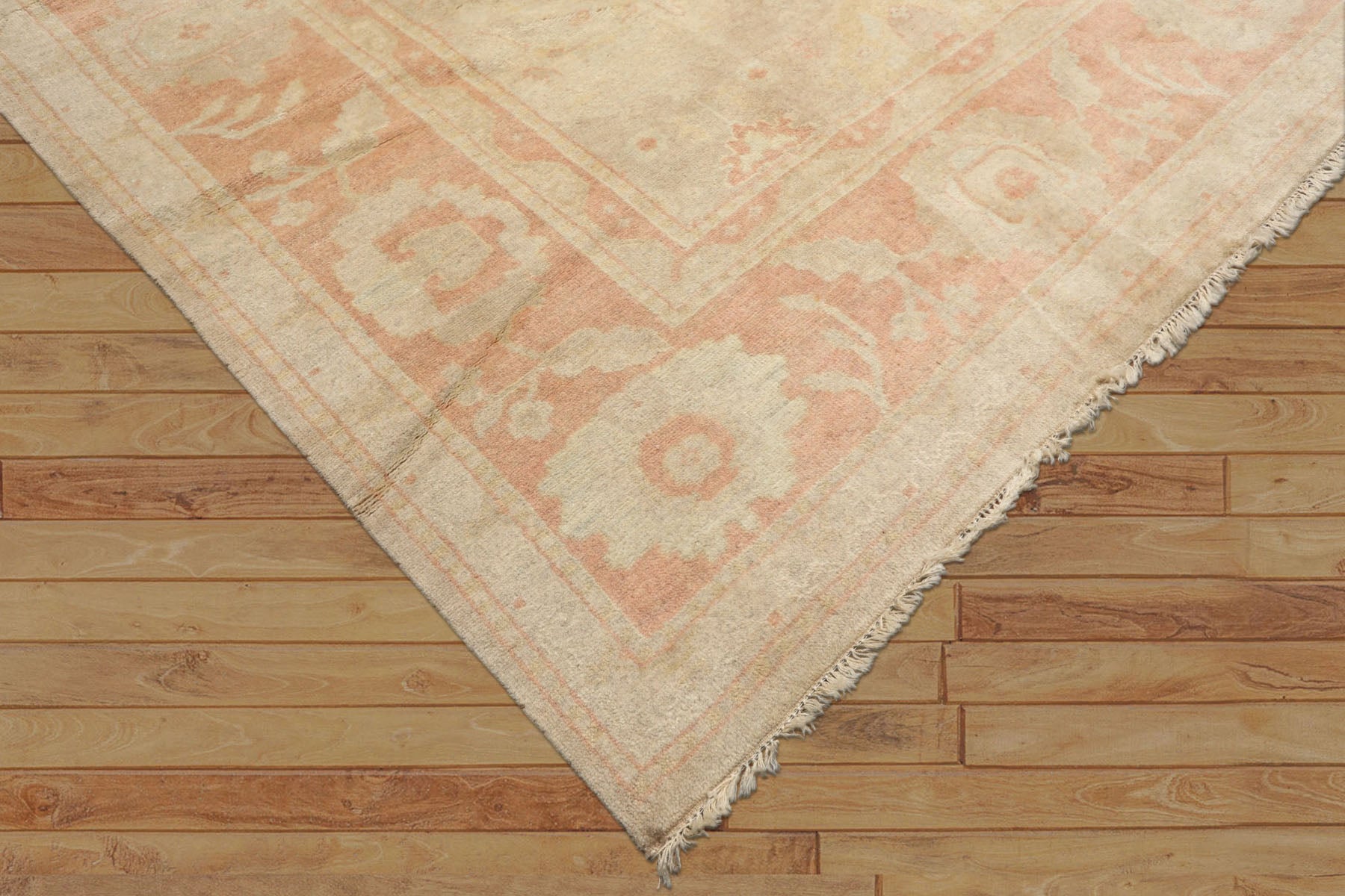 10x14 Beige, Rose, Aqua Color Hand Knotted Oushak Wool Traditional Oriental Rug