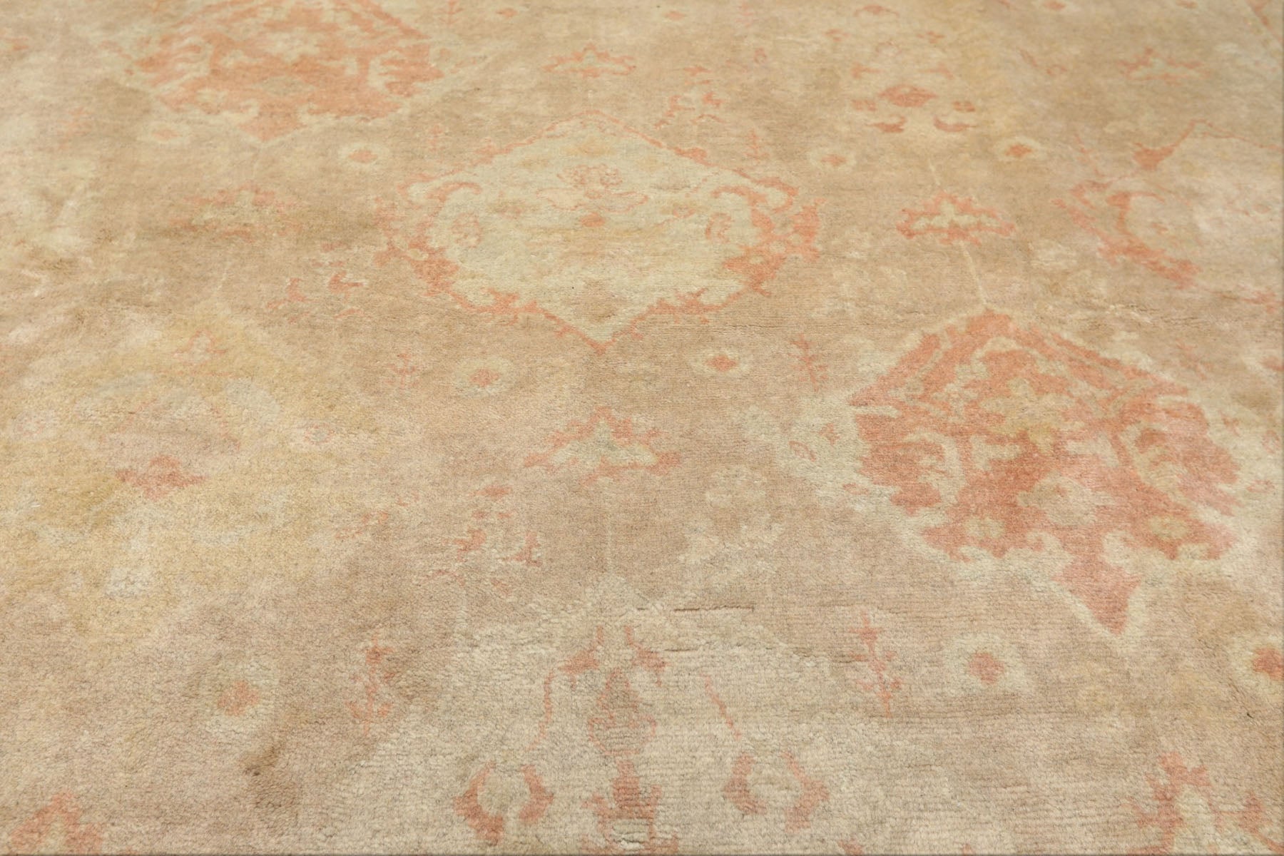 10x14 Beige, Rose, Aqua Color Hand Knotted Oushak Wool Traditional Oriental Rug