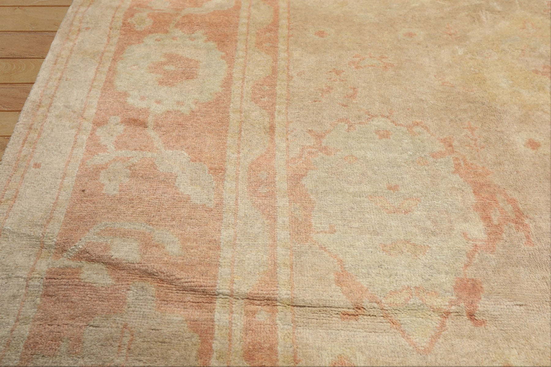 10x14 Beige, Rose, Aqua Color Hand Knotted Oushak Wool Traditional Oriental Rug