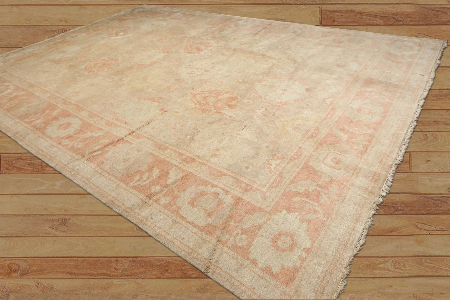 10x14 Beige, Rose, Aqua Color Hand Knotted Oushak Wool Traditional Oriental Rug