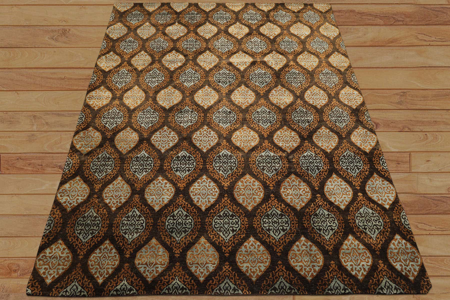 Multi Size Brown Aqua Caramel Color Hand Knotted Tibetan Wool Transitional Oriental Rug