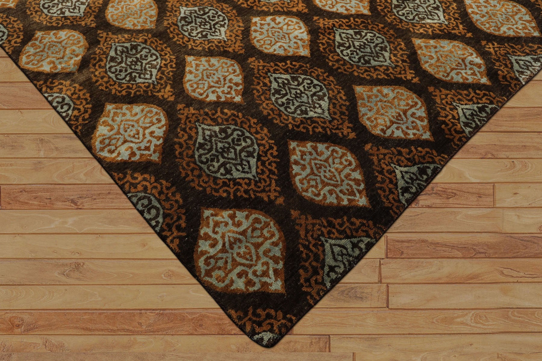 Multi Size Brown Aqua Caramel Color Hand Knotted Tibetan Wool Transitional Oriental Rug